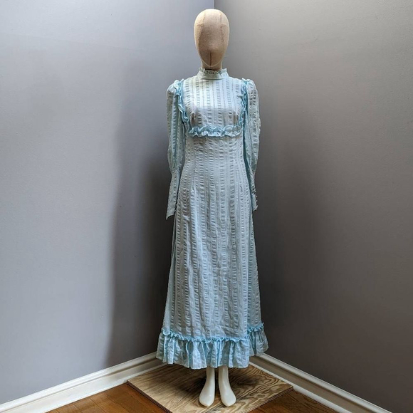 Vintage Juliet Sleeve Robin-Egg Blue Maxi Dress - Picture 2 of 16